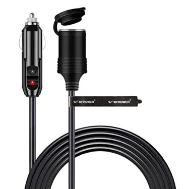 Imagem de WOWLED Cabo de extensão de isqueiro de 3 m 8A, fio de núcleo de cobre puro, cabo de plugue de alimentação CC automático fundido 8A 12 V/24 V, carregador de carro com soquete para inflador de pneu