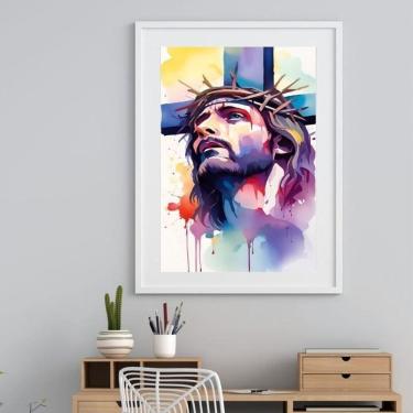Imagem de Quadro Jesus Cruz Aquarela- 60X48Cm