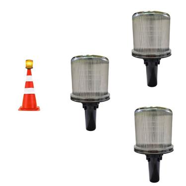 Imagem de Sinalizador Viario Solar Kit 3 UN Sinalizaçao Rua Estrada Cone Transito Alerta  Rodovia Obra Emergencia Aviso