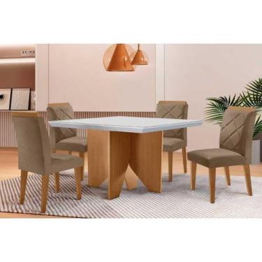 Imagem de Sala Jantar Mesa Nevada Tampo c/ Vidro Curvo 90cm+4 Cadeiras Pietá Mad