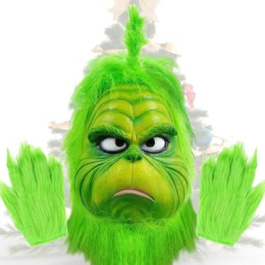 Imagem de Kitimi Máscara de monstro verde, enfeite de árvore de Natal, decoração de escritório, decorações de festa de Natal, acessórios de cosplay, máscara de Halloween, fantasias para mulheres e homens com
