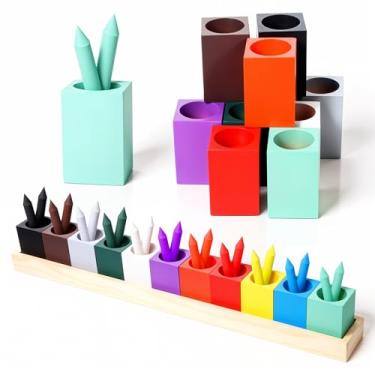 Imagem de LIQWEI Porta-lápis de cor de madeira, suporte de giz de cera colorido para sala de aula, organizadores de giz de cera, recipientes de armazenamento, organizador de materiais de arte para escola, sala