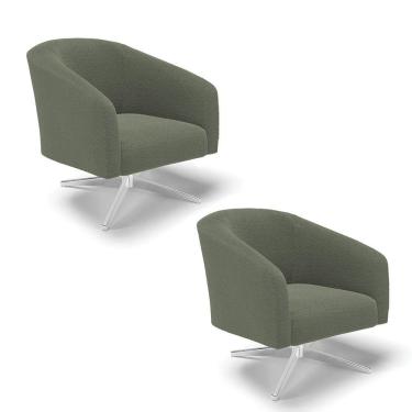 Imagem de Poltrona Decorativa Giratória Cromada Kit 2 Stella Bouclê Menta D03 - D'rossi