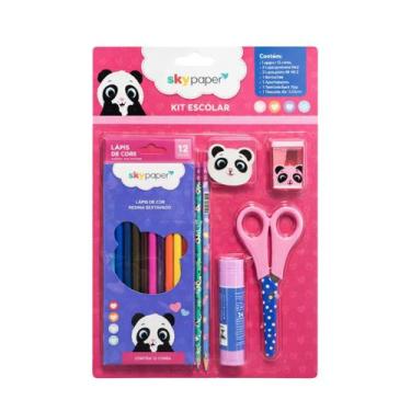 Imagem de Kit Escolar Completo Infantil C/ Lápis de Cor Apontador Borracha Tesou