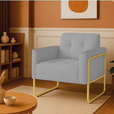 Imagem de Poltrona Sala Industrial Alta Tubo Dourado Elisa Suede Cinza D03 - D'rossi