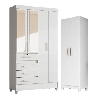 Imagem de Guarda Roupa Infantil Sobral Com Espelho E Armário Multiuso New íris Branco Brilho - Moval