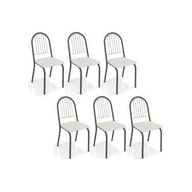 Imagem de Cadeira De Cozinha Noruega 2c077 Kit 6 Un Preto Fosco Courano Branco
