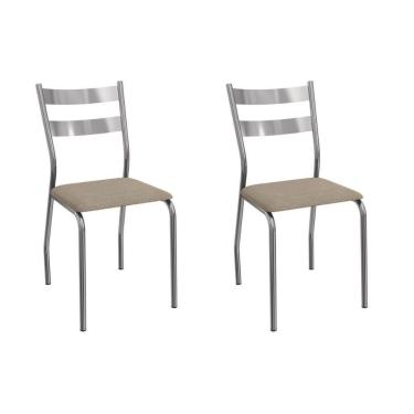 Imagem de Cadeira Sala De Jantar Bali 2c141cr Aço Kit 2 Un Cromado-linho Bege Fendi - Kappesberg