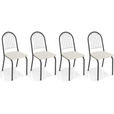 Imagem de Cadeira De Cozinha Noruega 2c077 Kit 4 Un Preto Fosco Courano Branco