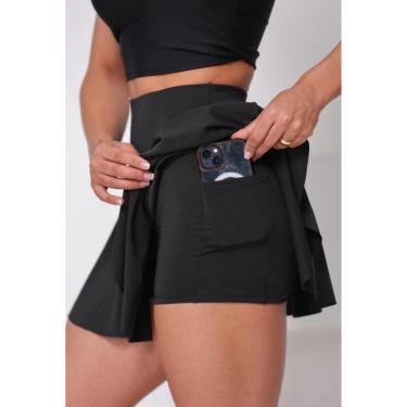 Imagem de Short Saia Babado Com Bolso Cintura Alta Academia Suplex Fitness Wolfox-Feminino