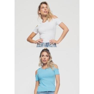 Imagem de Kit 2 Blusas Salvatore Ombro Vazado Malha Canelada Feminina-Feminino