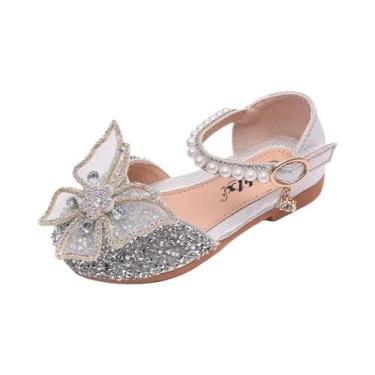Imagem de Sapatos De Dança Para Meninas Com Lantejoulas, Laço De Renda E Pérolas