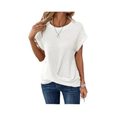 Imagem de Camiseta Feminina De Cor Sólida Com Gola Redonda E Manga Curta, Top El