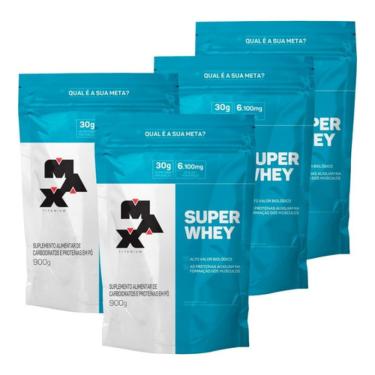 Imagem de Kit 4x Super Whey Protein Concentrado 900g - Max Titanium Sabor Morango
