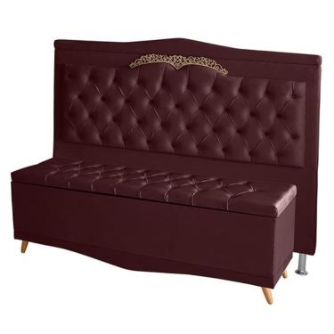 Imagem de Kit Cabeceira De Cama Box E Calçadeira Baú Barcelona King 195 Cm Retro Capitonê Suede B...