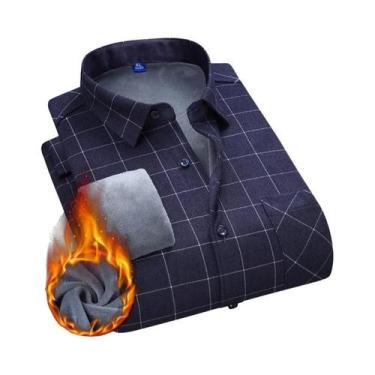 Imagem de Camisa Masculina 5XL De Fleece Grosso E Quente, Manga Longa, Xadrez, N