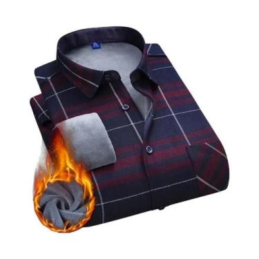 Imagem de Camisa Masculina 5XL De Fleece Grosso E Quente, Manga Longa, Xadrez, N