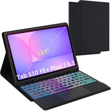Imagem de Capa com teclado para Samsung Galaxy Tab S10 FE+ Plus de 13 polegadas 2025: teclado trackpad retroiluminado de 7 cores para Galaxy Tab S10 FE+ de 13 polegadas - Modo DEX com um clique - capa removível