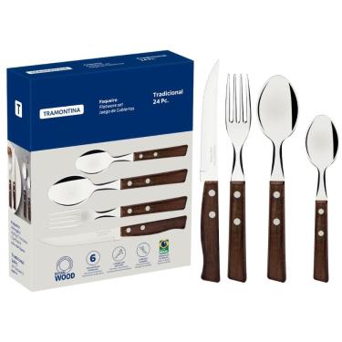 Imagem de Faqueiro Tramontina Tradicional Aço Inox e Madeira Natural 24 Peças