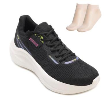 Imagem de Tênis Rainha PR Wild II e Meia RA26, Preto, Rosa, 36