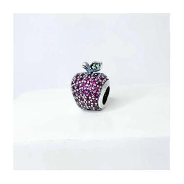 Imagem de Pingentes Berloques Frutas Prata 925 Legitima, Maça Cravejada