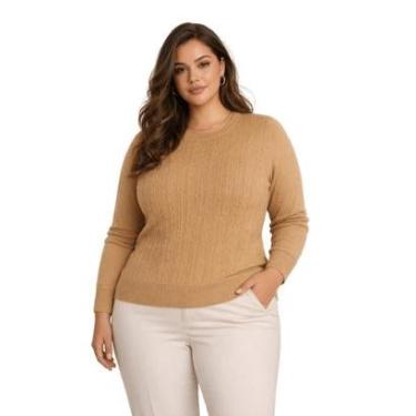Imagem de Suéter Tricô Feminino City Lady by Facinelli Plus Size 658140 Caramelo-Feminino