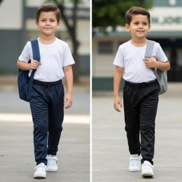 Imagem de Kit 2 Calça Helanca Flanela Infantil Juvenil Uniforme Escola-Masculino