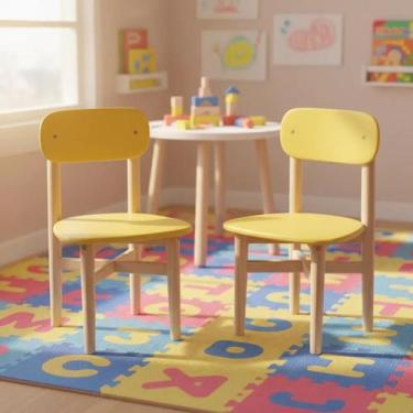 Imagem de Kit 2 Cadeiras Infantil Colorê Pés em Madeira Pinos e Assento MDF Cor: