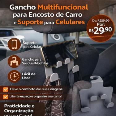Imagem de Gancho Encosto Carro Suporte Celular Banco Traseiro Organizador Univer