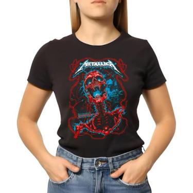 Imagem de Camiseta Baby Look Feminina Metallica Logo Color Red - NoBrand, Preto,