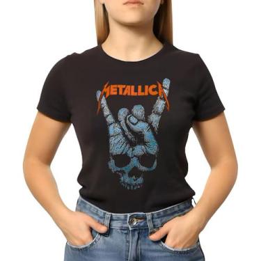 Imagem de Baby Look Feminina Metallica Banda Caveira Azul E Laranja - NoBrand, P