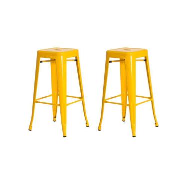 Imagem de Kit 2 Banquetas Tolix Iron Design Industrial Amarela 76 cm Aço Cozinha Bar Bistrô Bancada
