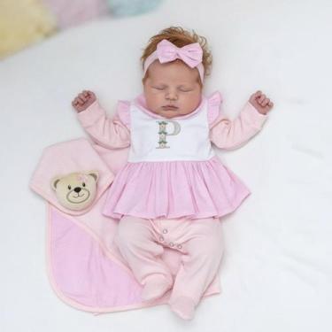 Imagem de Saída de Maternidade Para Bebê Bordada Rosa Personalizada Menina Kit 0