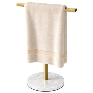 Imagem de Suporte de toalha de mão Gypie Gold em forma de T com base de mármore