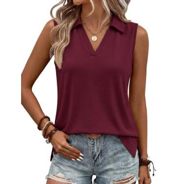 Imagem de Camisetas polo femininas YUCOLEN com decote em V, vinho e vermelho, ta
