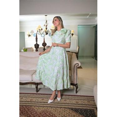 Imagem de Vestido Jade Midi com Zíper e Manga Princesa - Jardim Seville Bordado 