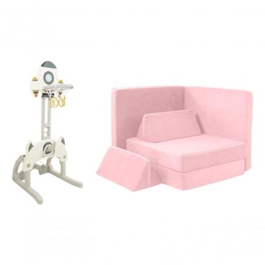 Imagem de Kit Tabela Basquete Futebol E Sofá De Brincar Infantil Freso Cinza E Rosa