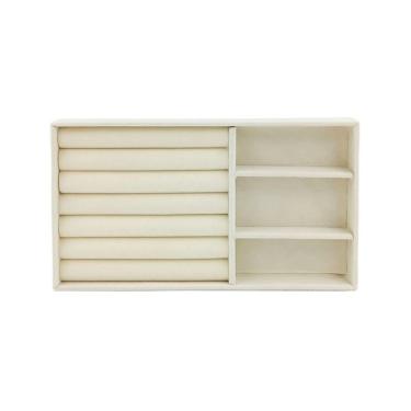 Imagem de Caixa Organizadora para Jóias 4 Compartimentos em Veludo para Gavetas e Penteadeira Cinza e Off-White Ke Home