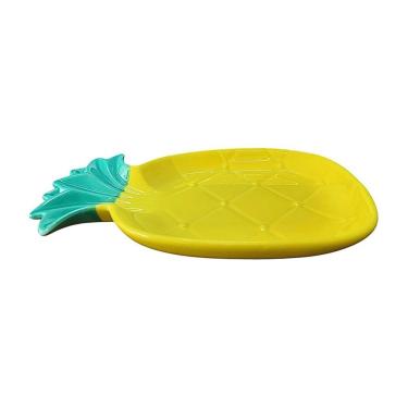 Imagem de Bowl Prato Decorativo em Formato de Abacaxi LH729 para Petiscos e Objetos em Cerâmica Amarelo Lila By Milano