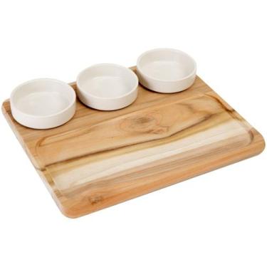 Imagem de Petisqueira Porcelana com Pote Retangular - 4 Peças Tramontina Teca