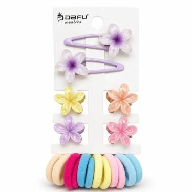 Imagem de Kit Acessórios Para Cabelo Infantil: 2 Presilhas, 4 Piranhas e 10 Elás