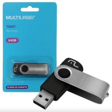 Imagem de Pendrive twist preto 64gb pd590 - Multilaser, Preto/Prateado
