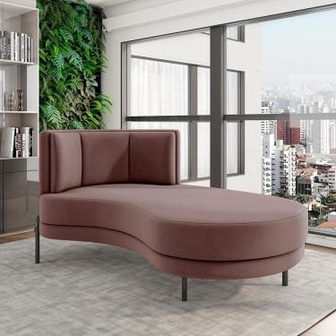 Imagem de Sofá Chaise Downey G15 1 Lugar 165cm Rosê em Veludo Gran Belo