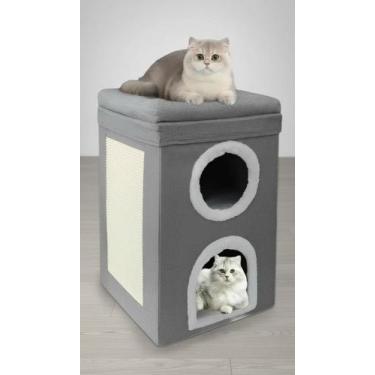 Imagem de Casinha Arranhador Gatos 3 Níveis Cinza-escuro - Congratulations Store