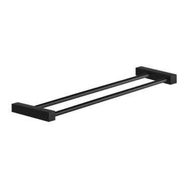 Imagem de Porta Toalha Duplo Premium Quadrado Preto Fosco Troia 42cm Para Banhei