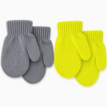 Imagem de Kit 2 Pares Luva para Bebê 13x10cm Tecido Flexível Indicado 1 a 2 Anos Cinza Amarelo Bene Casa