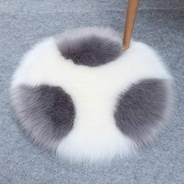 Imagem de Tapetes redondos falsos, com costura dupla, antiderrapante, macio, macio, lavável, para sala de estar, quarto, banheiro, varanda, sofá infantil, almofada para pés, cinza e branco