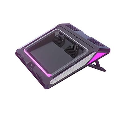 Imagem de IETS GT300 Almofada de resfriamento de laptop com ventilador duplo para laptop de jogos de 14 a 17 polegadas, almofada térmica com filtro de poeira, anel de borracha flexível, luzes coloridas, suporte de montagem ajustável, velocidade de terceira marcha