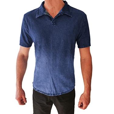 Imagem de Camisa Camiseta Polo Jeans Masculina Social Slim Fit Luxo (M, AZUL MARINHO)