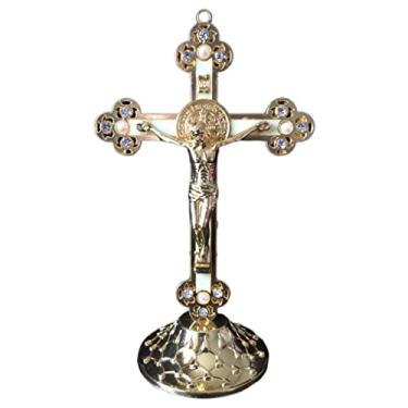 Imagem de LOVIVER Parede Crucifixo Cruz Estátua de Religioso Estatueta Decoração da Igreja Decoração de parede Pendurada, dourado